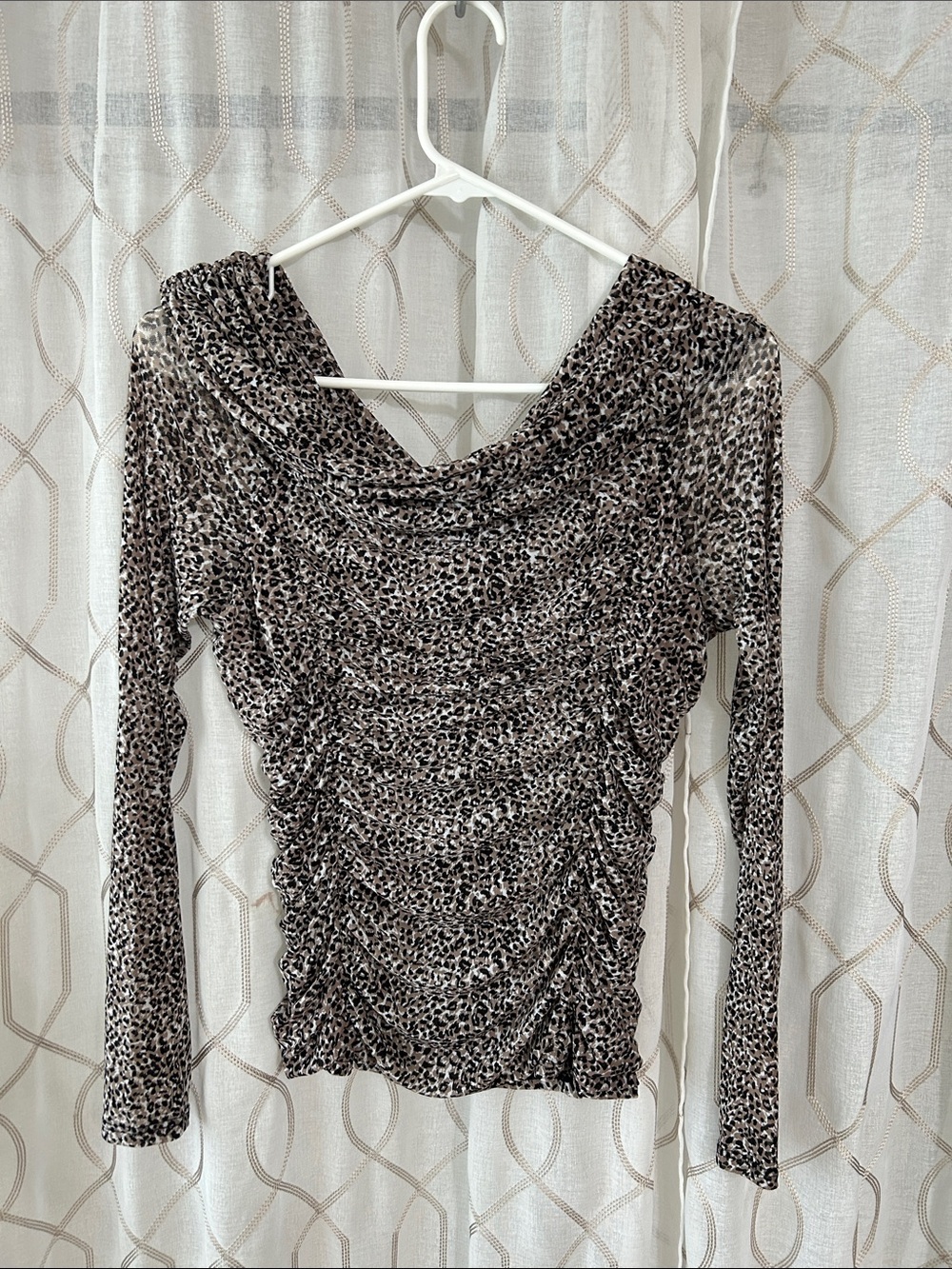 White House Black Market Brown and Black Leopard Ruched Long Sleeve Top